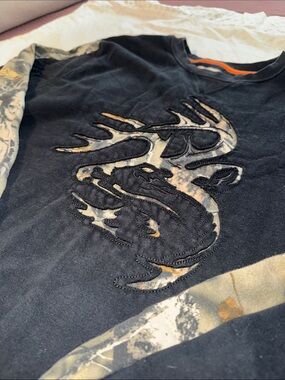 Legendary Whitetails Black Crewneck Sweater with Camo Sleeve Stripes